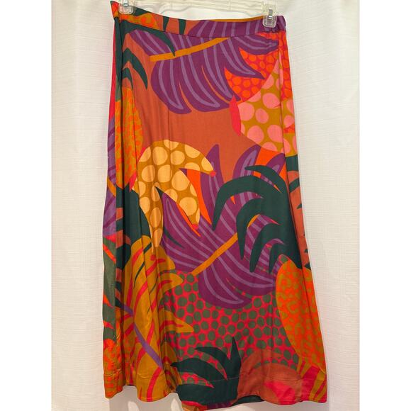 FARM RIO Jewel Tone Tropical Print Side Zip Viscose Midi Skirt L - Picture 1 of 5